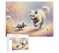 Puzzle 500 PCS pour Adolescentes Whimsical Cat Chase in Flowers Puzzles pour Adolescentes Jeux Amusants Assemblage De Motifs Aide À Exercer Le Cerveau 500 PCS