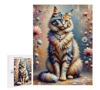Puzzle 500 PCS Pour Adolescents A Stylized, Realistically Detailed Image of A Fluffy Cat Sitting Upright, Wearing A Luxuri Casse-têtes Pour Adolescents Analyse Et Logique Interaction Parent-enfant Jeu