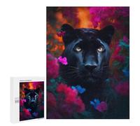 Puzzle 500 PCS pour Adolescents Black Panther in Flowers Puzzles pour Adultes Jeux De Détente Décoration Intérieure Cadeaux Uniques pour Anniversaire Et Noël 500 PCS
