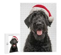 Puzzle 500 PCS pour Adolescents Black Russian Terrier Dog with Santa Hat Puzzle Adulte Jeu Manuel Décoration Intérieure Cadeaux Uniques pour Anniversaire Et Noël 500 PCS