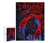 Puzzle 500 PCS pour Adolescents Blue Lion in Red Forest Puzzles pour Adultes Jeu Familial Course De Vitesse Manuelle Cadeaux Anti-Stress 500 PCS