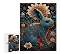 Puzzle 500 PCS pour Adolescents Blue Rabbit with Lotus Flowers Puzzles pour Adultes : Améliorent La Mémoire, Difficiles Et Stimulants, Cadeaux De Noël Et d'anniversaire 500 PCS