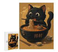 Puzzle 500 PCS pour Adolescents Cartoon Cat Eating Ramen with Mouse Casse-têtes pour Adolescents Analyse Et Logique Interaction Parent-Enfant Jeux Stimulants Jouets 500 PCS