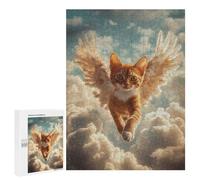 Puzzle 500 PCS pour Adolescents Cat Memorial Decor Angel Cat in Flight Puzzles pour Adultes Jeu Familial Décoration Intérieure pour Anniversaire, Noël 500 PCS