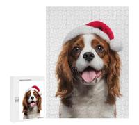 Puzzle 500 PCS pour Adolescents Cavalier King Charles Spaniel Dog with Santa Hat Portrait Puzzle Adulte Jeu Manuel Décoration Intérieure Cadeaux Uniques pour Anniversaire Et Noël 500 PCS