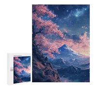 Puzzle 500 PCS pour Adolescents Cherry Blossom Mountain Night Sky Puzzle pour Adolescents Améliore La Mémoire Défi À Compléter Amusant en Famille Et Soirée Jeux 500 PCS