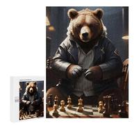 Puzzle 500 PCS pour Adolescents Chess Bear Playing Puzzles pour Adultes Jeux Relaxants Décoration Intérieure Cadeaux Uniques pour Anniversaire Et Noël 500 PCS