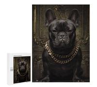 Puzzle 500 PCS pour Adolescents Chic French Bulldog with Gold Chains Puzzle pour Adolescents Améliore La Mémoire Défi À Compléter Amusant en Famille Et Soirée Jeux 500 PCS