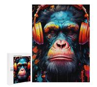Puzzle 500 PCS pour Adolescents Chimpanzee Headphones Music Art Print Puzzle pour Adolescents Améliore La Mémoire Défi À Compléter Amusant en Famille Et Soirée Jeux 500 PCS