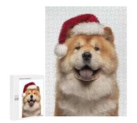 Puzzle 500 PCS pour Adolescents Chow Chow Dog with Santa Hat Puzzle Jeux De Famille Assemblage De Motifs Cadeaux Uniques pour Anniversaire Et Noël 500 PCS