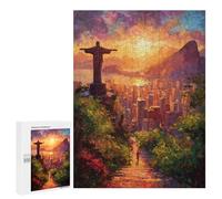 Puzzle 500 PCS pour Adolescents Christ The Redeemer Sunset-1 Puzzle pour Adolescents Améliore La Mémoire Défi À Compléter Amusant en Famille Et Soirée Jeux 500 PCS