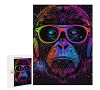 Puzzle 500 PCS pour Adolescents Colorful Monkey Headphones Art Puzzles pour Adultes : Améliorent La Mémoire, Difficiles Et Stimulants, Cadeaux De Noël Et d'anniversaire 500 PCS