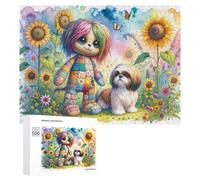 Puzzle 500 PCS pour Adolescents Colorful Patchwork Doll with Shih Tzu in Sunflower Field Puzzle pour Adultes, Jouet, Décoration Murale, Améliore La Mémoire, Aide À Exercer Le Cerveau 500 PCS