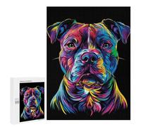 Puzzle 500 PCS pour Adolescents Colorful Pitbull Dog Pit Bull Puzzle Adulte Jeu Manuel Décoration Intérieure Cadeaux Uniques pour Anniversaire Et Noël 500 PCS