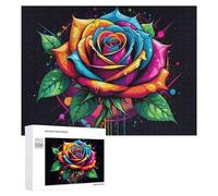 Puzzle 500 PCS pour Adolescents Colorful Rainbow Rose Art Puzzles pour Adultes Jeux De Détente Décoration Parfaite Interaction Parent-Enfant 500 PCS