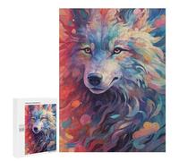 Puzzle 500 PCS pour Adolescents Colorful Wolf Art Print-1 Puzzle pour Adolescents Améliore La Mémoire Défi À Compléter Amusant en Famille Et Soirée Jeux 500 PCS