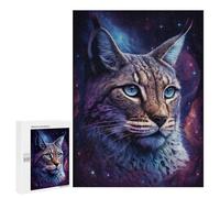 Puzzle 500 PCS pour Adolescents Cosmic Lynx Portrait Print-2 Puzzle pour Adolescents Améliore La Mémoire Défi À Compléter Amusant en Famille Et Soirée Jeux 500 PCS