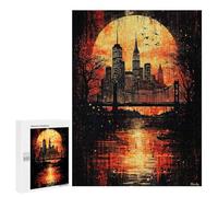 Puzzle 500 PCS pour Adolescents Crimson Metropolis Gothic New York at Sunset Puzzles pour Adultes Jeux De Détente Décoration Intérieure Cadeaux Uniques pour Anniversaire Et Noël 500 PCS