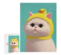 Puzzle 500 PCS pour Adolescents Cute Cat with Duck Hat Jeux De Puzzle Relaxants, Défi Difficile, Cadeaux Uniques pour Anniversaire Et Noël 500 PCS