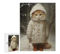 Puzzle 500 PCS pour Adolescents Cute Ginger Kitten in Snow Puzzles pour Adultes Jeu Familial Décoration Intérieure pour Anniversaire, Noël 500 PCS