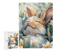 Puzzle 500 PCS pour Adolescents Cute Sleeping Bunny in Flowers Jeux De Puzzle Relaxants, Défi Difficile, Cadeaux Uniques pour Anniversaire Et Noël 500 PCS