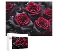 Puzzle 500 PCS pour Adolescents Dark Red Roses with Water Drops Puzzle pour Adultes Jeu De Réflexion, Analyse Et Logique, Idéal comme Cadeau 500 PCS