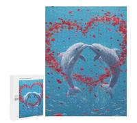 Puzzle 500 PCS pour Adolescents Dolphins Heart-Shaped Petals Ocean Puzzles pour Adultes : Améliorent La Mémoire, Difficiles Et Stimulants, Cadeaux De Noël Et d'anniversaire 500 PCS
