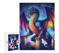 Puzzle 500 PCS pour Adolescents Dragon on Castle at Night Jeux De Puzzle Relaxants, Défi Difficile, Cadeaux Uniques pour Anniversaire Et Noël 500 PCS