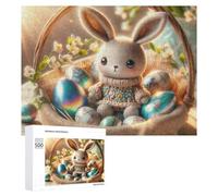Puzzle 500 PCS pour Adolescents Easter Basket with Bunny-2 Puzzles pour Adultes Jeux De Détente Décoration Parfaite Interaction Parent-Enfant 500 PCS
