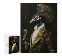 Puzzle 500 PCS pour Adolescents Elegant Gilded Peacock with Champagne Puzzle Adulte Jeu Manuel Décoration Intérieure Cadeaux Uniques pour Anniversaire Et Noël 500 PCS