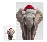 Puzzle 500 PCS pour Adolescents Elephant Wearing Christmas Santa Hat Puzzles pour Adultes Jeux De Détente Décoration Intérieure Cadeaux Uniques pour Anniversaire Et Noël 500 PCS