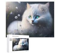 Puzzle 500 PCS pour Adolescents Enchanted White Cat with Dandelions Puzzle pour Adultes Jeu De Réflexion, Analyse Et Logique, Idéal comme Cadeau 500 PCS