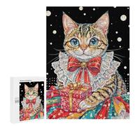 Puzzle 500 PCS pour Adolescents Festive Cat with Gift Puzzle Adulte Jeu Manuel Décoration Intérieure Cadeaux Uniques pour Anniversaire Et Noël 500 PCS