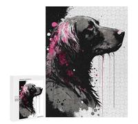 Puzzle 500 PCS pour Adolescents Flat Coated Retriever Pink Puzzle Adulte Jeu Manuel Décoration Intérieure Cadeaux Uniques pour Anniversaire Et Noël 500 PCS
