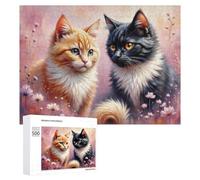 Puzzle 500 PCS pour Adolescents Floral Cat Pair Puzzle pour Adultes Jeu De Réflexion, Analyse Et Logique, Idéal comme Cadeau 500 PCS