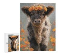 Puzzle 500 PCS pour Adolescents Floral Cow in Field Puzzles pour Adultes : Améliorent La Mémoire, Difficiles Et Stimulants, Cadeaux De Noël Et d'anniversaire 500 PCS