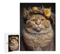 Puzzle 500 PCS pour Adolescents Floral Crown Cat Portrait Puzzles pour Adultes Jeux De Détente Décoration Intérieure Cadeaux Uniques pour Anniversaire Et Noël 500 PCS
