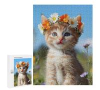 Puzzle 500 PCS pour Adolescents Floral Crown Kitten Puzzles pour Adultes : Améliorent La Mémoire, Difficiles Et Stimulants, Cadeaux De Noël Et d'anniversaire 500 PCS