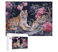 Puzzle 500 PCS pour Adolescents Floral Tigers in Harmony Puzzle pour Adultes, Jouet, Décoration Murale, Améliore La Mémoire, Aide À Exercer Le Cerveau 500 PCS