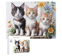 Puzzle 500 PCS pour Adolescents Floral Trio Kittens Puzzle pour Adultes Jeu De Réflexion, Analyse Et Logique, Idéal comme Cadeau 500 PCS