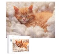 Puzzle 500 PCS pour Adolescents Fluffy Orange Kitten Sleeping Puzzles pour Adultes Jeu Familial Course De Vitesse Manuelle Cadeaux Anti-Stress 500 PCS