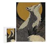 Puzzle 500 PCS pour Adolescents Fox Howling at The Moon Illustration Puzzle Jeux De Famille Assemblage De Motifs Cadeaux Uniques pour Anniversaire Et Noël 500 PCS
