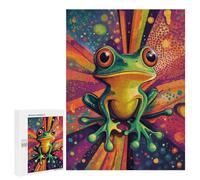 Puzzle 500 PCS pour Adolescents Frog Art Neon Tree Frog Wall Print Puzzle Adulte Jeu Manuel Décoration Intérieure Cadeaux Uniques pour Anniversaire Et Noël 500 PCS