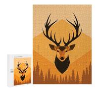 Puzzle 500 PCS pour Adolescents Geometric Deer Vector Portrait with Forest Design Casse-têtes pour Adultes Jeux Relaxants Analyse Et Logique Interaction Parent-Enfant 500 PCS