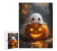Puzzle 500 PCS pour Adolescents Ghost on Pumpkin Puzzle Jeux De Famille Assemblage De Motifs Cadeaux Uniques pour Anniversaire Et Noël 500 PCS