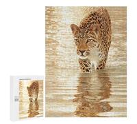 Puzzle 500 PCS pour Adolescents Golden Leopard Reflections Puzzle pour Adolescents Améliore La Mémoire Défi À Compléter Amusant en Famille Et Soirée Jeux 500 PCS