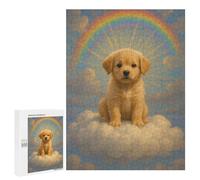 Puzzle 500 PCS pour Adolescents Golden Retriever Puppy on Cloud with Rainbow Jeux De Puzzle Relaxants, Défi Difficile, Cadeaux Uniques pour Anniversaire Et Noël 500 PCS
