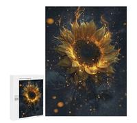 Puzzle 500 PCS pour Adolescents Golden Sunflower with Fire Effect Puzzles pour Adultes : Améliorent La Mémoire, Difficiles Et Stimulants, Cadeaux De Noël Et d'anniversaire 500 PCS