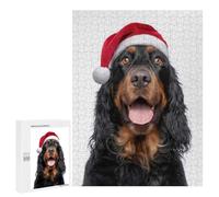 Puzzle 500 PCS pour Adolescents Gordon Setter Dog with Santa Hat Puzzles pour Adultes Jeu Familial Décoration Intérieure pour Anniversaire, Noël 500 PCS