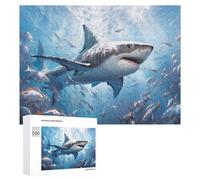 Puzzle 500 PCS pour Adolescents Great White Shark Swimming with Fish Puzzles pour Adultes Jeux De Détente Décoration Parfaite Interaction Parent-Enfant 500 PCS